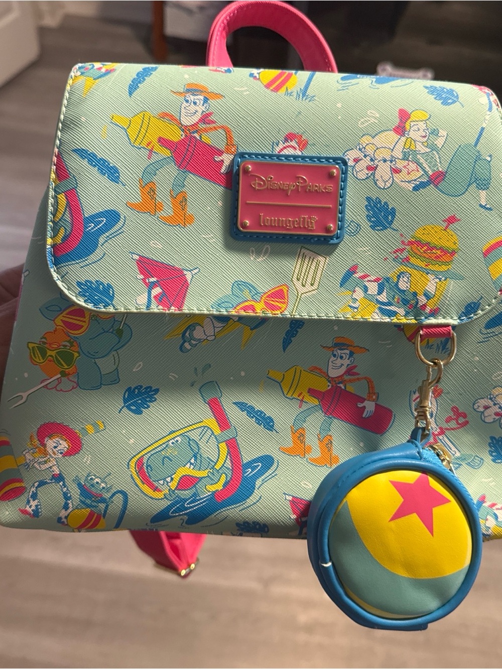 Loungefly Mint & Hot Pink Pixar Beach Print Mini Backpack